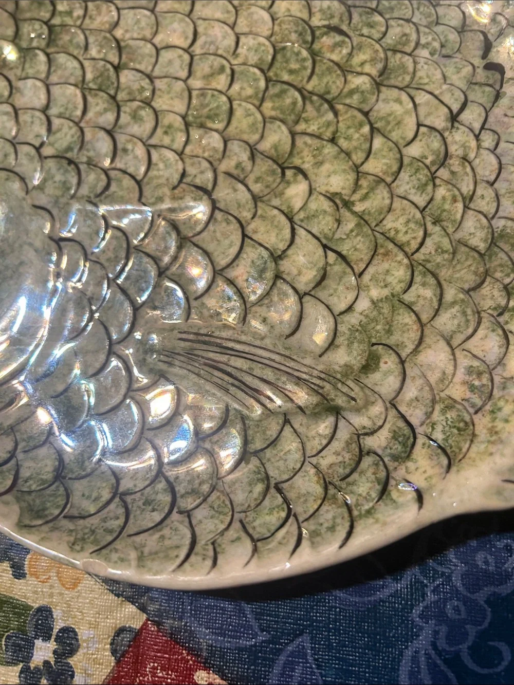 Glazed Green Fish-Shaped Ceramic Serving Platter